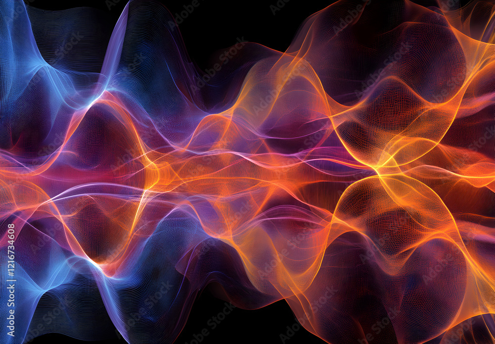 Obraz premium Cosmic Abstract Artwork With Intertwined Red and Blue Light Trails, Starry Particle Effects, and Dynamic Energy Patterns Creating a Futuristic, Vibrant, and Surreal Digital Space Design