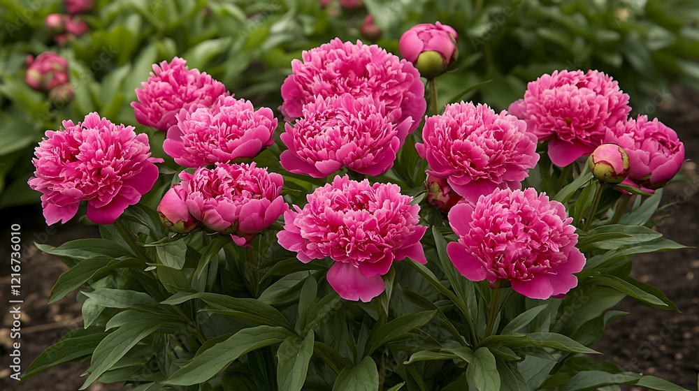 Blooming Pink Peonies in a Garden Blooming Pink Peonies in a Garden