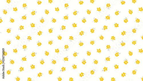 Seamless pattern with yellow flowers on white background. Vector illustration.