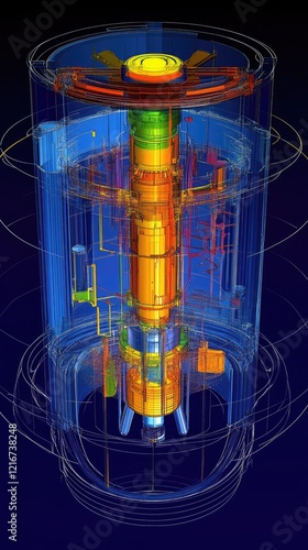 Nuclear reactor core diagram; energy production; technological advancement; science illustration