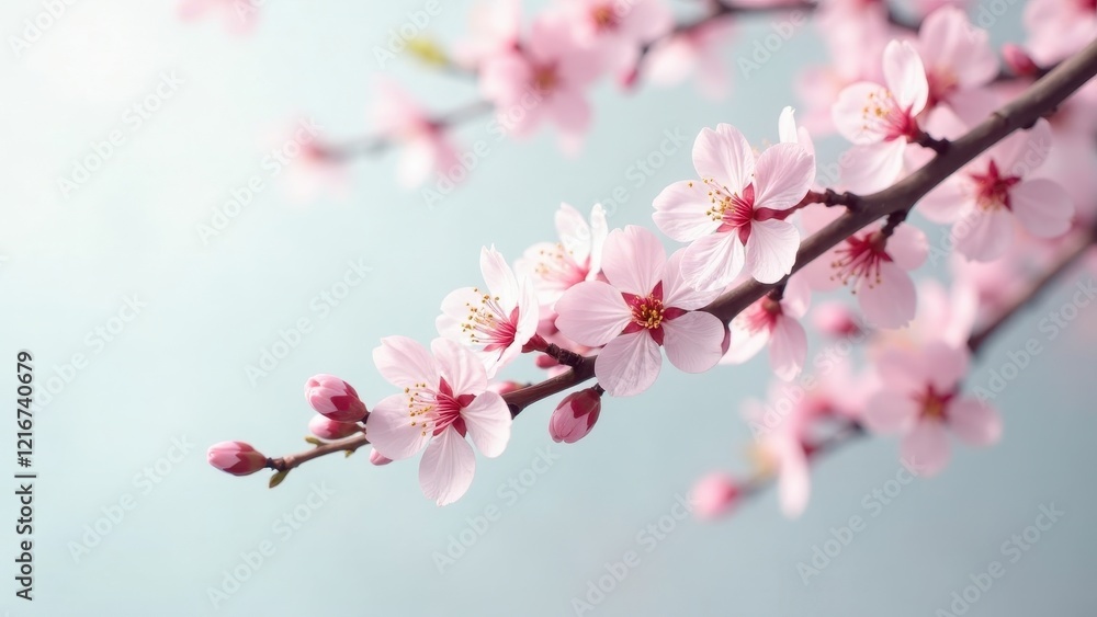Delicate Spring Blossoms on a Branch, Soft Pink Petals Unfurling in Gentle Breeze, Nature's Beauty Unveiled Delicate Spring Blossoms on a Branch, Soft Pink Petals Unfurling in Gentle Breeze, Nature's Beauty Unveiled