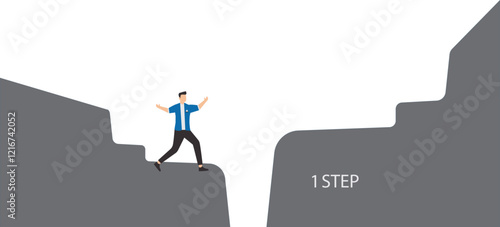 Small step to success, small steps accompanied by consistency, smart businessman chooses to move to stairs with closely spaced steps to make it easier to take steps consistently