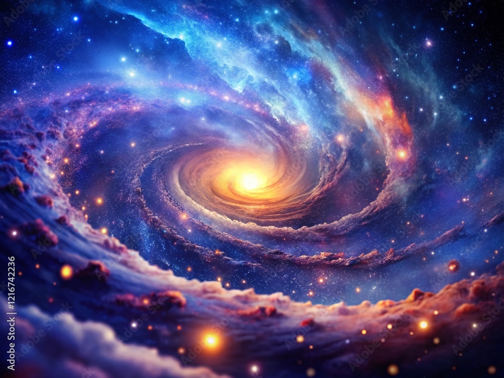 Fototapeta premium Abstract Cosmic Nebula: Blue Purple Circle Background, Galaxy Space Art
