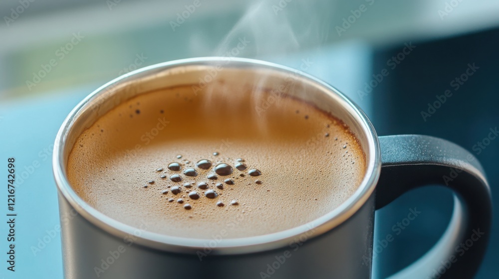 cezve with freshly brewed coffee, rich crema on top, steam rising, cozy kitchen setting cezve with freshly brewed coffee, rich crema on top, steam rising, cozy kitchen setting