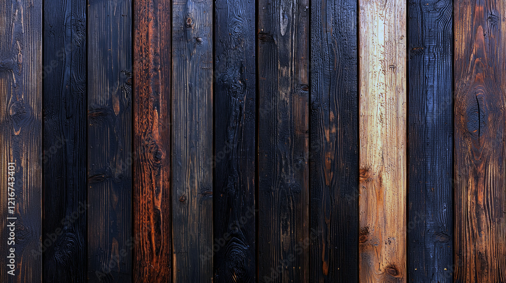 Naklejka premium Dark Wooden Background Texture: Rustic, Weathered Wood Wall, Boards, Planks, Timber, Vintage, Aged, Natural