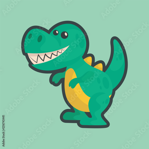 cute tyrannosaurus rex character with outline flat vector design