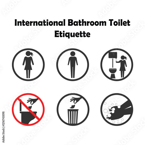 International Bathroom Toilet Etiquette Ethics Sign and symbol Illustration Vol 03