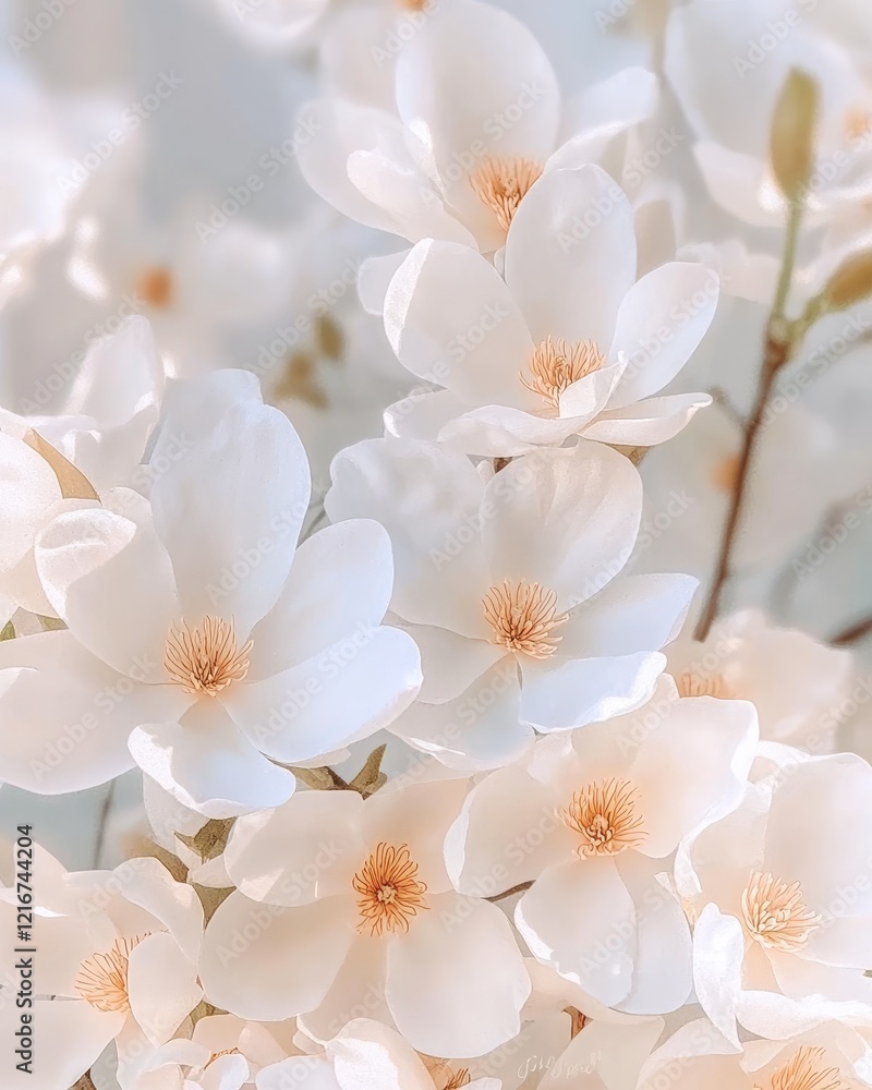 Magnolia flowers in full bloom under bright sunlight on a clear spring day with ample copy space available. Generative AI Magnolia flowers in full bloom under bright sunlight on a clear spring day with ample copy space available. Generative AI