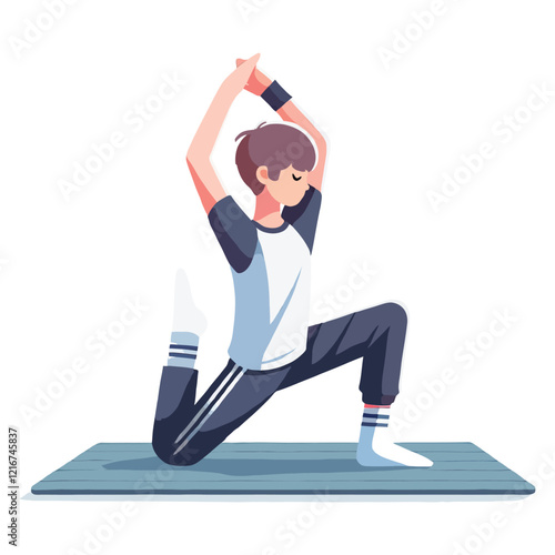 Young Man Practicing Yoga Pose on Mat