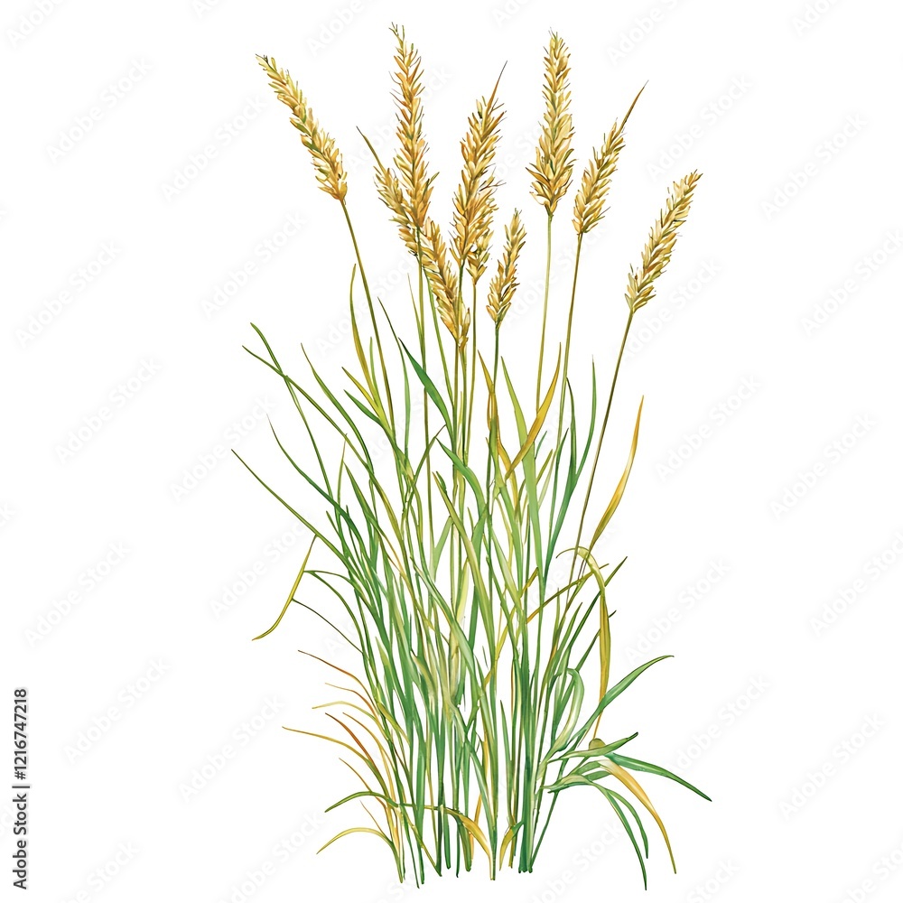 Fototapeta premium Watercolor Painting of Ornamental Grass with Golden Seed Heads.