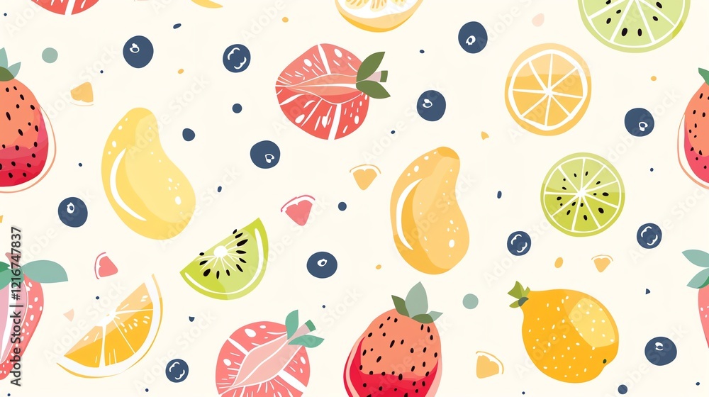 A seamless pattern of colorful fruit on a white background. A seamless pattern of colorful fruit on a white background.