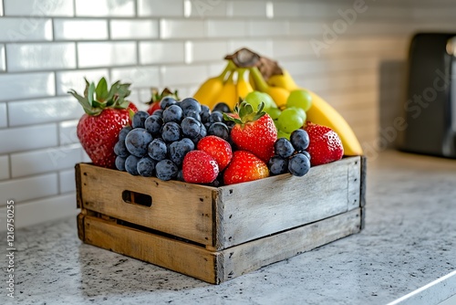 Fresh Fruits in Wooden Crate photo