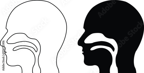 Human throat flat and line icon, showing various health and medicine concepts designs, Human body related internal organ. Anatomical throats symbol on isolated transparent background. Human anatomy.