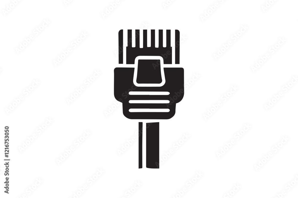 Fototapeta premium simple and subtle vector silhouette of rj45 connector in black and white, set against a white background. 
