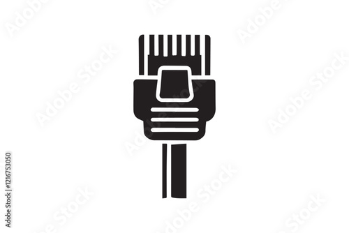 simple and subtle vector silhouette of rj45 connector in black and white, set against a white background. 