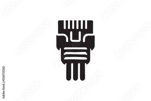 simple and subtle vector silhouette of rj45 connector in black and white, set against a white background. 