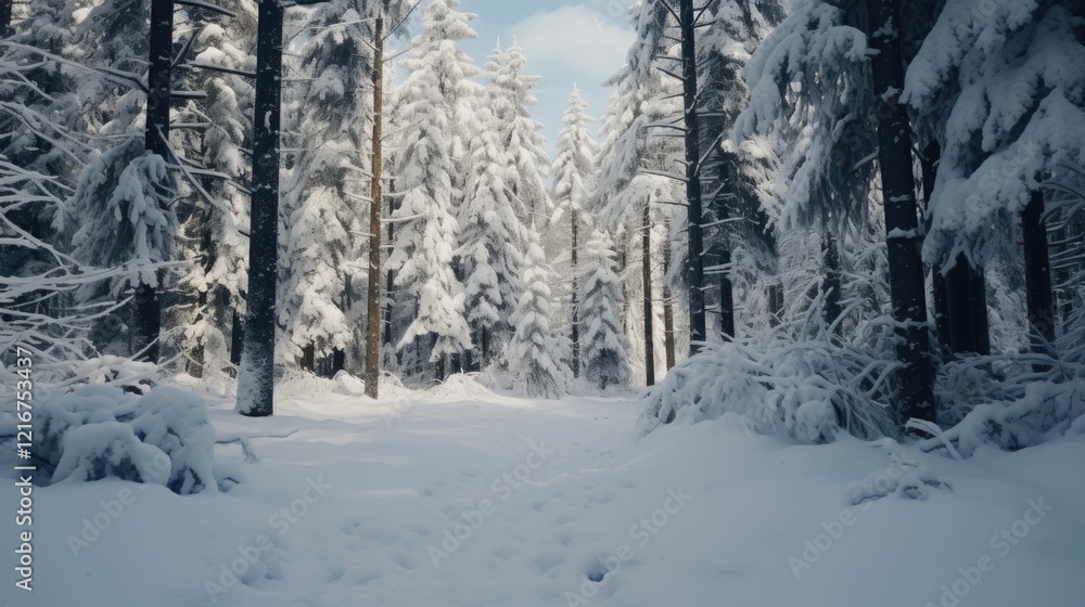 A snowy forest with trees covered in snow. The snow is deep and the trees are bare A snowy forest with trees covered in snow. The snow is deep and the trees are bare