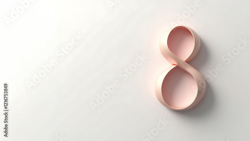 Elegant ribbon folded in number 8 shape on minimalist background for International Women's Day