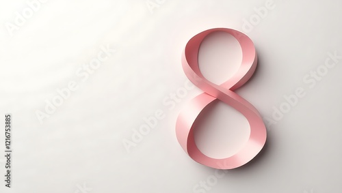 Elegant ribbon folded in number 8 shape on minimalist background for International Women's Day
