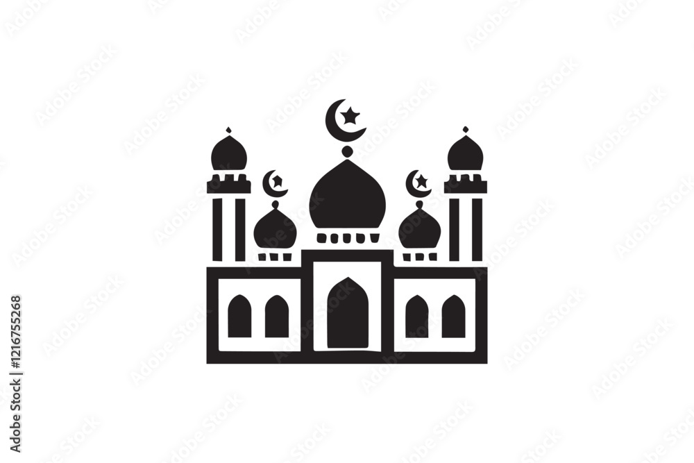 simple and subtle vector silhouette of mosque in black and white, set against a white background. simple and subtle vector silhouette of mosque in black and white, set against a white background.