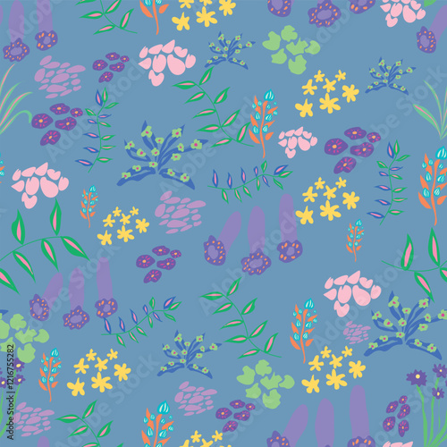 Vector floral ditsy seamless pattern. Small flowers garden repeat pattern great for feminine textiles and backgrounds, packaging.