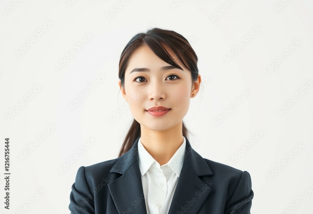 Portrait of an Asian woman in a business suit against a white background Portrait of an Asian woman in a business suit against a white background