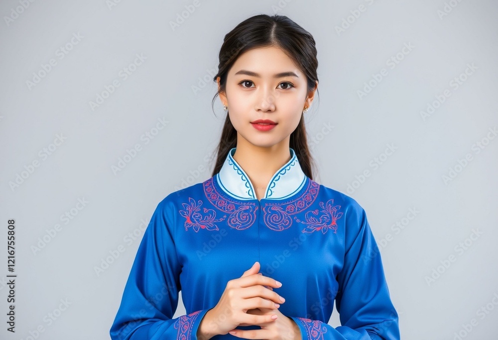 Young Asian woman in traditional Korean hanbok dress Young Asian woman in traditional Korean hanbok dress