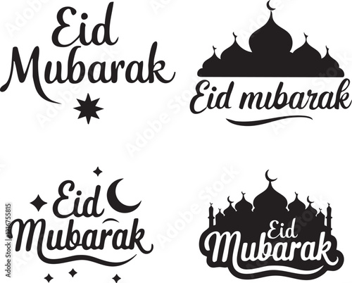 collection of Eid-related graphics, predominantly in the form of textual designs.