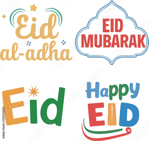 collection of Eid-related graphics, predominantly in the form of textual designs.