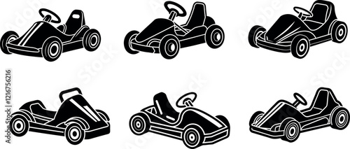 Vector Illustrations of Go-Karts in Various Designs and Perspectives for Graphic Use