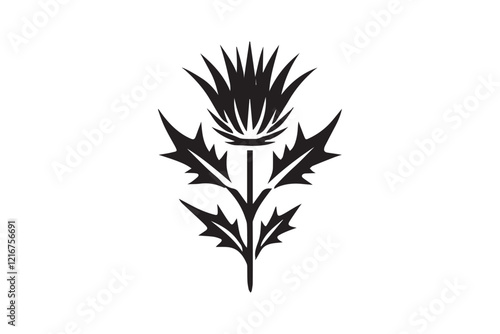 simple and subtle vector silhouette of thistle  in black and white, set against a white background. 