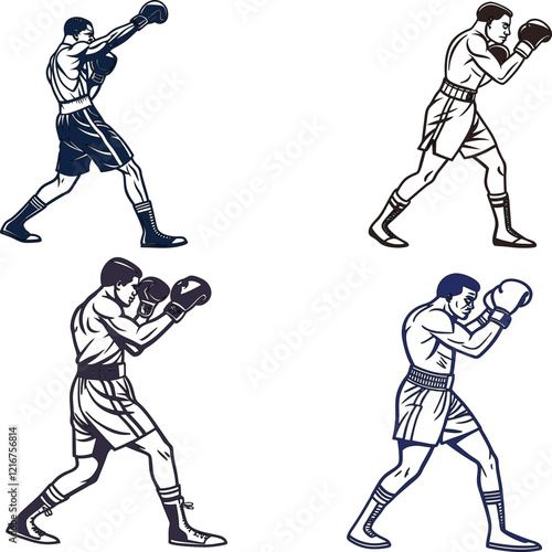 Boxing player bundle line art and illustrator eps