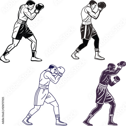 Boxing player bundle line art and illustrator eps