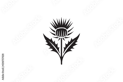 simple and subtle vector silhouette of thistle  in black and white, set against a white background. 