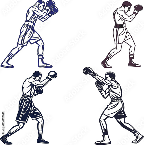 Boxing player bundle line art and illustrator eps