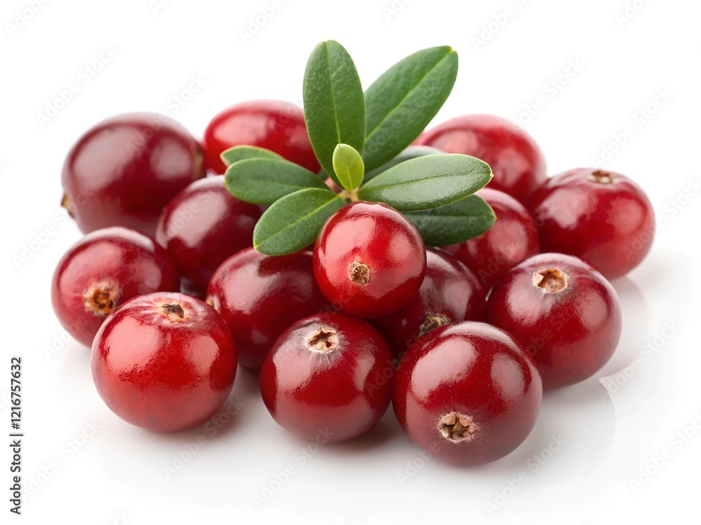 cranberry berries with leaves on a white isolated background cranberry berries with leaves on a white isolated background