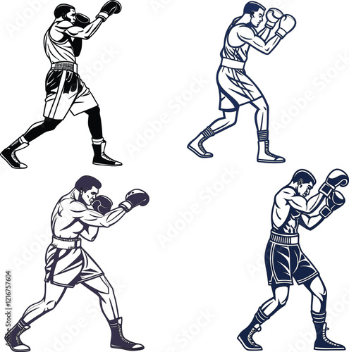 Boxing player bundle line art and illustrator eps