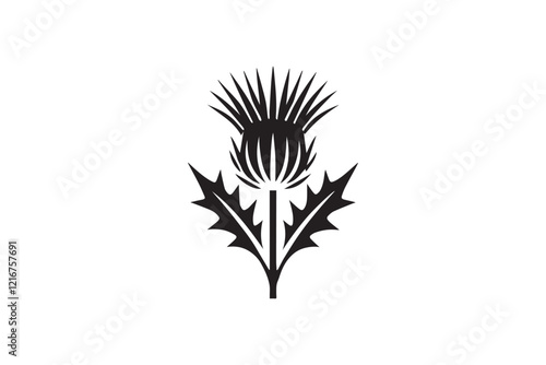 simple and subtle vector silhouette of thistle  in black and white, set against a white background. 