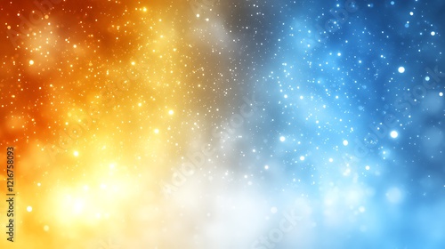 A soft-focus design featuring pastel gradients of blue and yellow with shimmering bokeh light accents.
