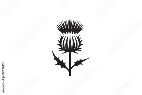 simple and subtle vector silhouette of thistle  in black and white, set against a white background. 