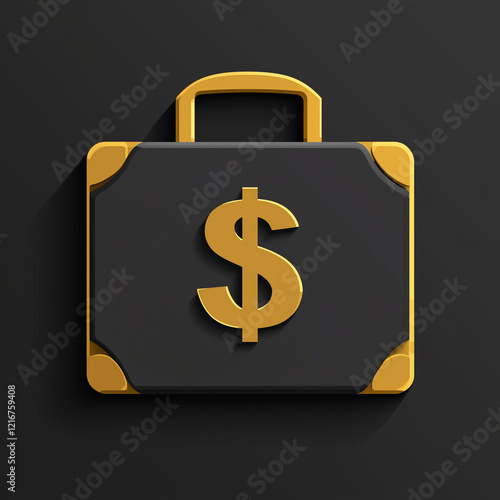 Gold dollar sign icon on sleek black briefcase