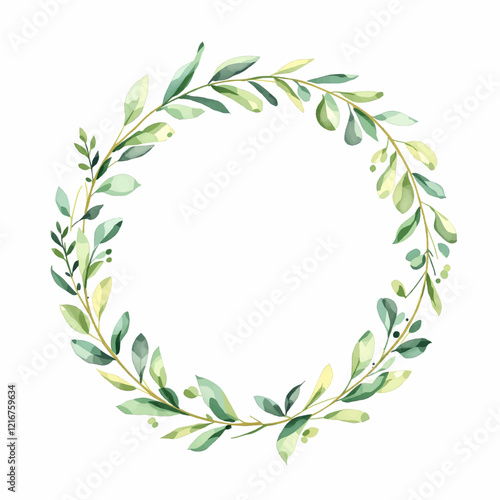 Watercolor Eucalyptus Leaves Wreath Illustration Green, Wedding Leaves	