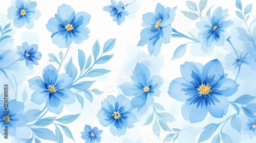 Wallpaper Mural Watercolor Painting of Blue Flowers and Snowflakes Torontodigital.ca