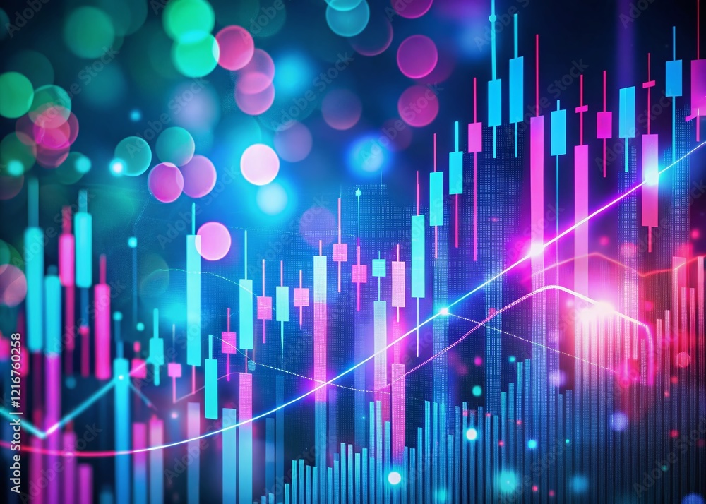 Abstract Neon Pink Cyan Candlestick Stock Market Graph with Bokeh Effect - Dynamic Financial Chart Abstract Neon Pink Cyan Candlestick Stock Market Graph with Bokeh Effect - Dynamic Financial Chart
