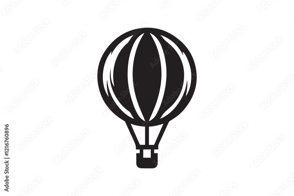 Obraz premium simple and subtle vector silhouette of hot air balloon in black and white, set against a white background. 