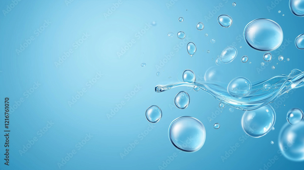Clear Water Bubbles Floating on a Blue Background Clear Water Bubbles Floating on a Blue Background