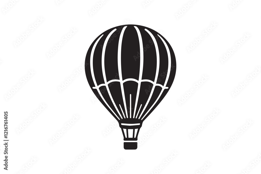 Obraz premium simple and subtle vector silhouette of hot air balloon in black and white, set against a white background. 