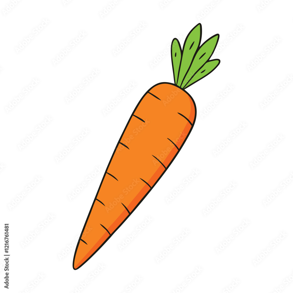 A single vibrant orange carrot with a green leafy top, slightly tapered in shape, fresh and crisp, ready to be enjoyed raw or cooked for a burst of natural sweetness. A single vibrant orange carrot with a green leafy top, slightly tapered in shape, fresh and crisp, ready to be enjoyed raw or cooked for a burst of natural sweetness.