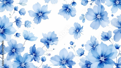 Watercolor Painting of Blue Flowers and Snowflakes