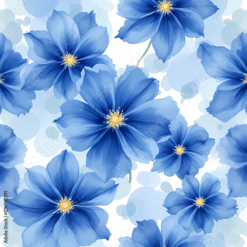 Blue indigo watercolor flower pattern seamless background vector. Watercolor hand painted botanical floral, daisy, wildflower, eucalyptus leaves. Design for wallpaper, banner, print, website.